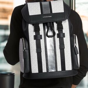 Michael Kors Cooper Large Utility Backpack MK black /white new in wrap tag